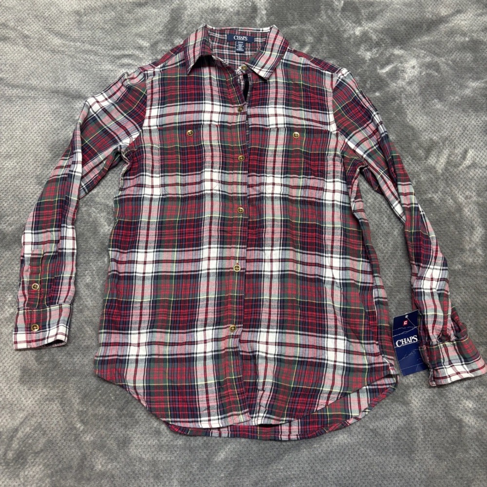 Chaps Womens Red Green Plaid Cotton Button Down Shirt Small NWT Long Sleeve